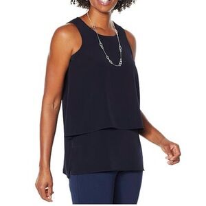 New with Tag-Diane Gilman DG2 Black Mixed Media Double Layer Easy Tank